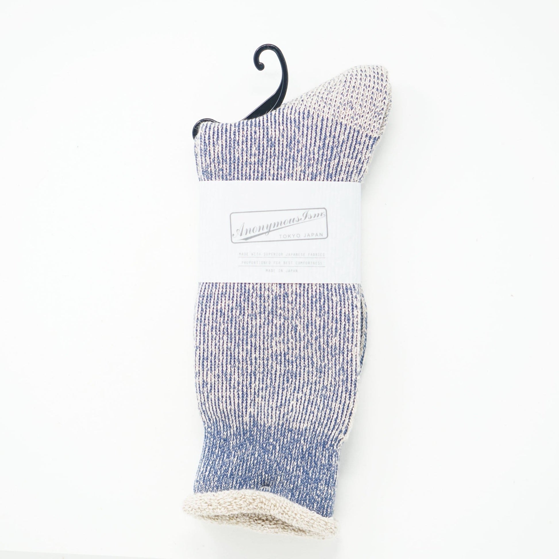 Anonymous Ism Hemp Thick Pile Crew Socks Navy Melange Socks  - ZIGZAG Footwear