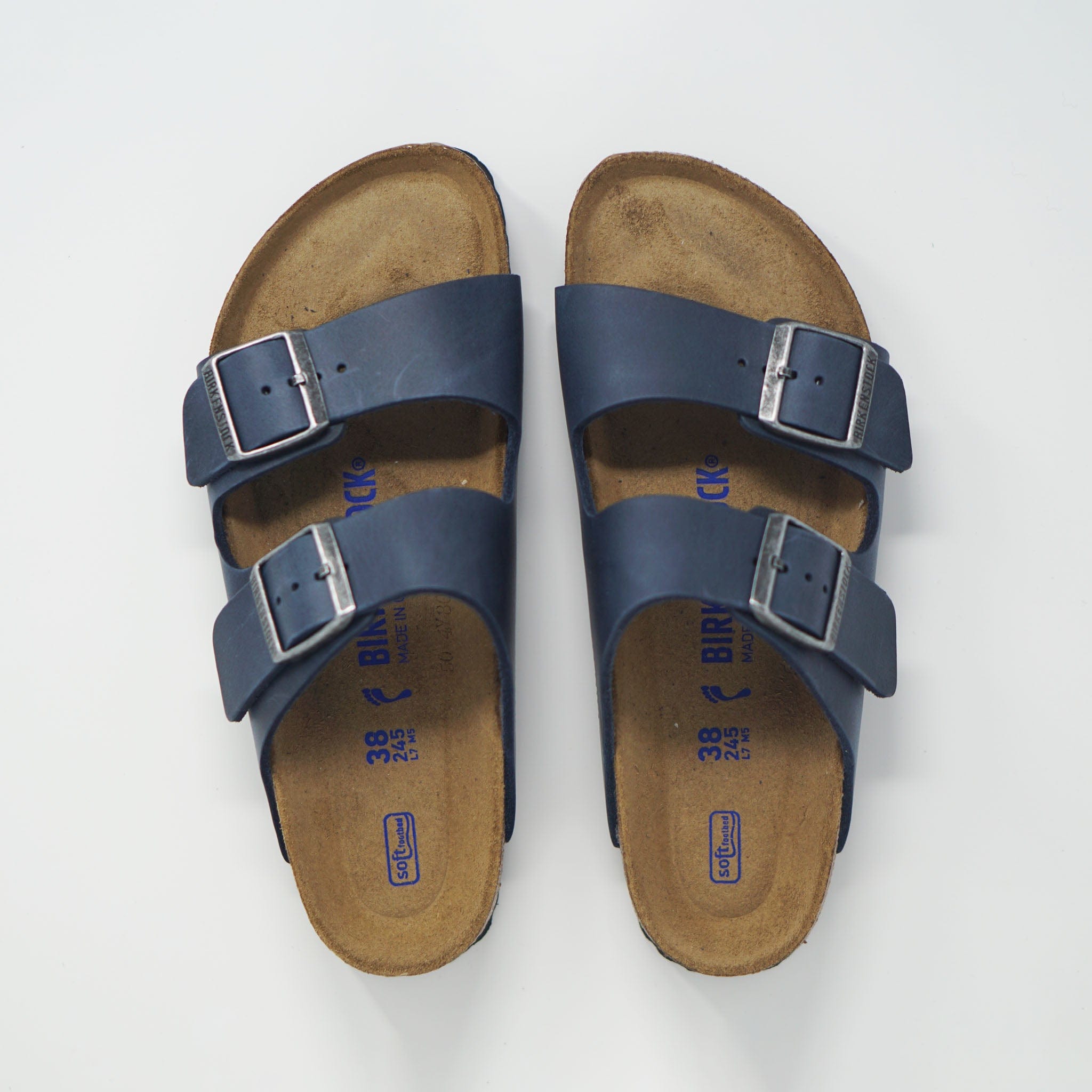 Birkenstock Arizona Narrow Soft Footbed Oiled Leather Blue SANDALS  - ZIGZAG Footwear