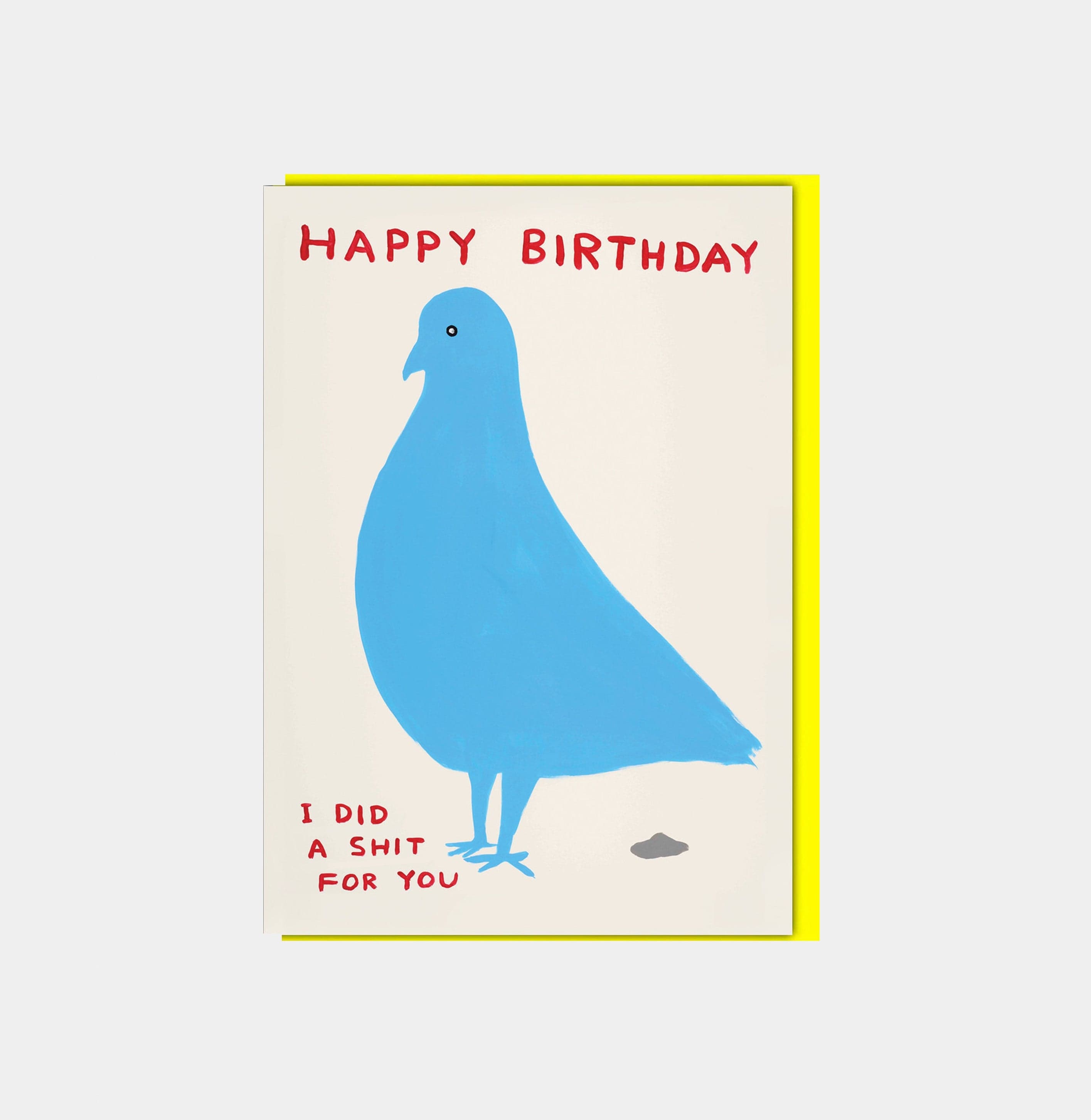 David Shrigley Funny Greetings Card Pigeon Birthday Shit GREETINGS CARDS  - ZIGZAG Footwear