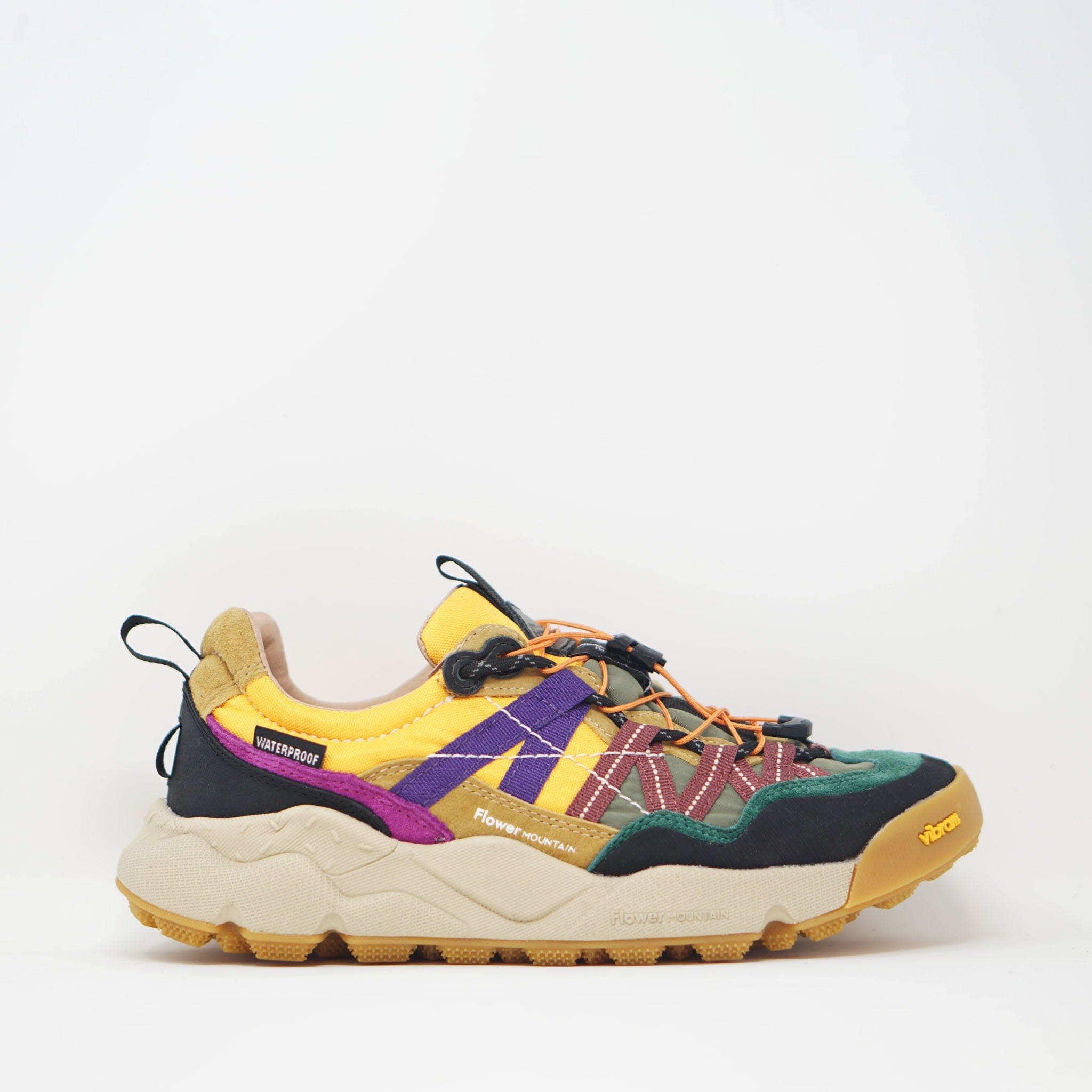 Flower Mountain Waterproof Iwano 2 Uni Suede/Nylon Black Cognac Yellow EF TRAINERS  - ZIGZAG Footwear