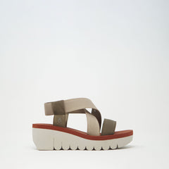 Fly London Yabi Cupido Wedge Sandal Military - Beige - Brick SANDALS  - ZIGZAG Footwear