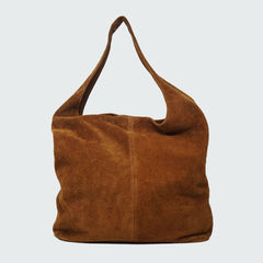 Italian Leather  Large Suede Shoulder Bag - Tan BAGS  - ZIGZAG Footwear