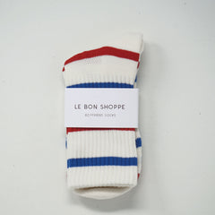 Le Bon Shoppe Striped Boyfriend Socks Red/Blue Stripe Socks  - ZIGZAG Footwear