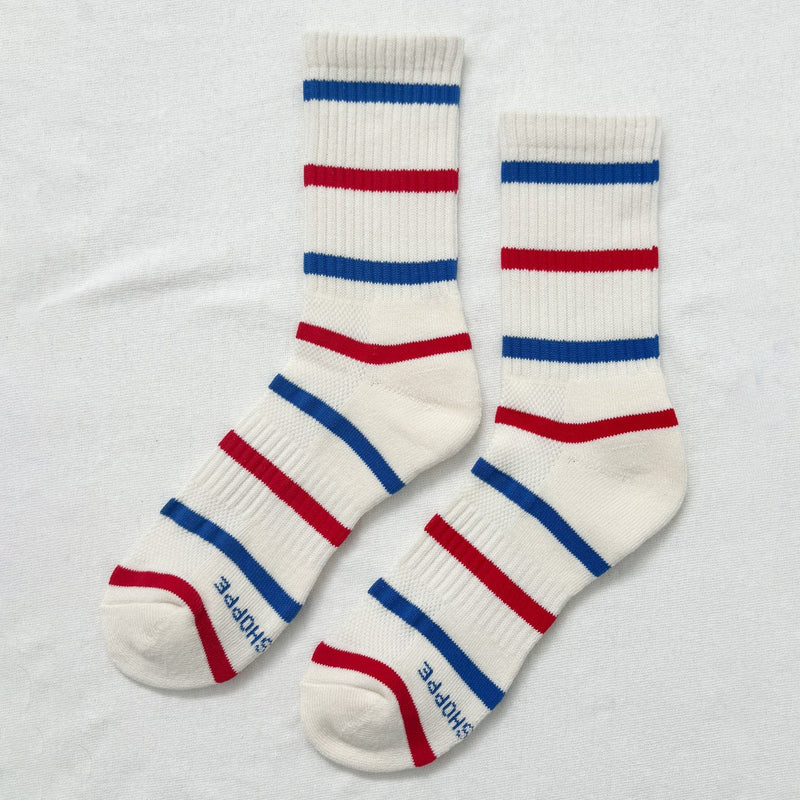 Le Bon Shoppe Striped Boyfriend Socks Red/Blue Stripe Socks  - ZIGZAG Footwear